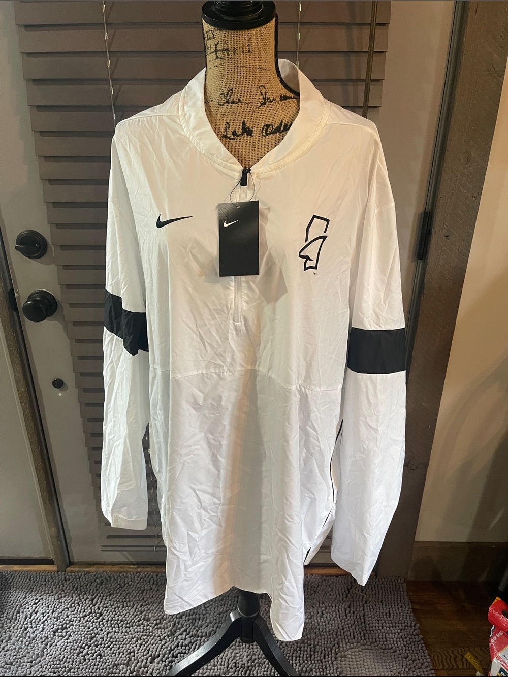 Nike White Pullover with Black Sleeve Panels - Mississippi